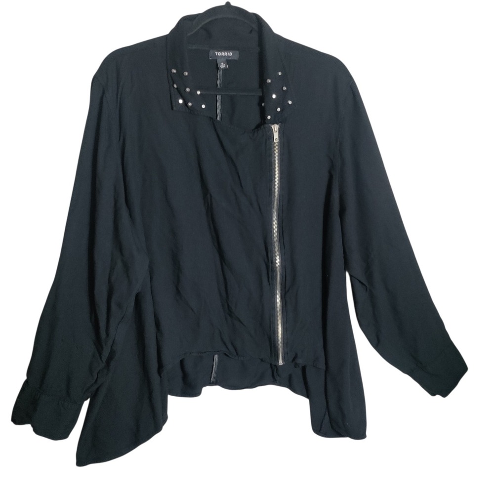 Torrid Womens Plus Size 3 Black Studded Collar Moto Jacket Asymmetrical Zip